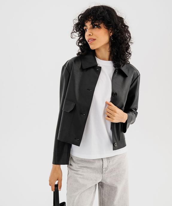 Veste courte en cuir imitation avec poches à rabat femme vue1 - GEMO(FEMME PAP) - GEMO