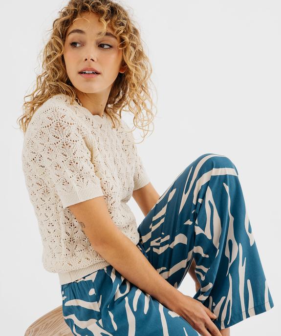 Pull manches courtes en maille ajourée à col rond femme vue1 - GEMO(FEMME PAP) - GEMO