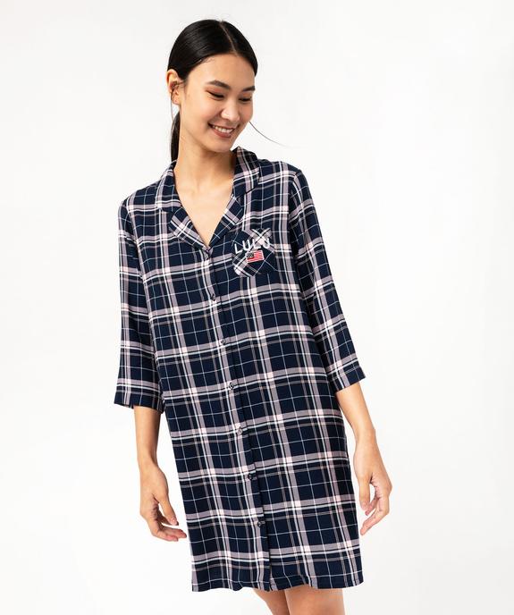 Chemise de nuit liquette à carreaux et manches 3/4 femme - LuluCastagnette vue1 - LULUCASTAGNETTE - GEMO