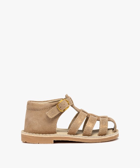 Sandales bébé fille à brides en cuir finement pailletées vue1 - GEMO(BEBE DEBT) - GEMO