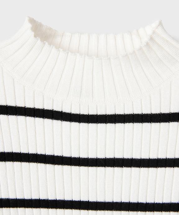 Pull rayé en maille côtelée à col montant fille vue2 - GEMO 4G FILLE - GEMO