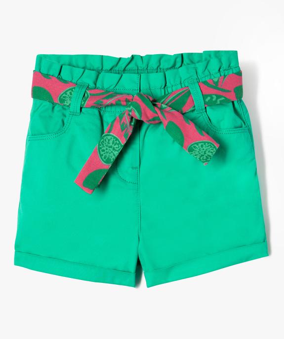 Short en toile taille haute avec ceinture à nouer fille vue1 - GEMO (ENFANT) - GEMO