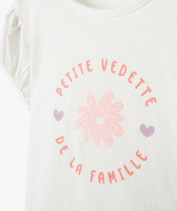 Tee-shirt bébé fille à manches ballon et message pailleté vue2 - GEMO(BEBE DEBT) - GEMO