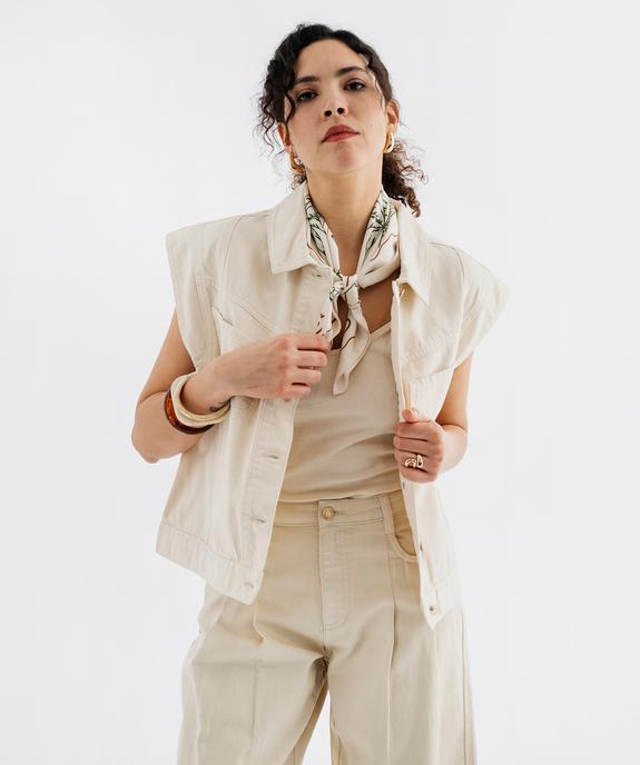 Veste en jean sans manches avec poches asymétriques femme vue1 - GEMO 4G FEMME - GEMO