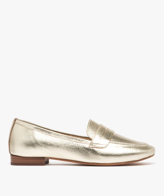 Mocassins femme dessus en cuir effet métallisé Penny Loafer - Taneo vue1 - TANEO - GEMO