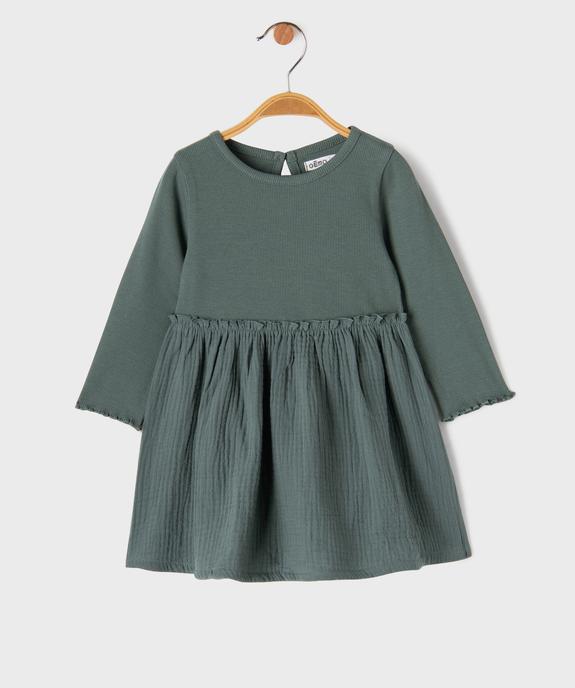 Robe manches longues bimatière bébé fille vue1 - GEMO 4G BEBE - GEMO