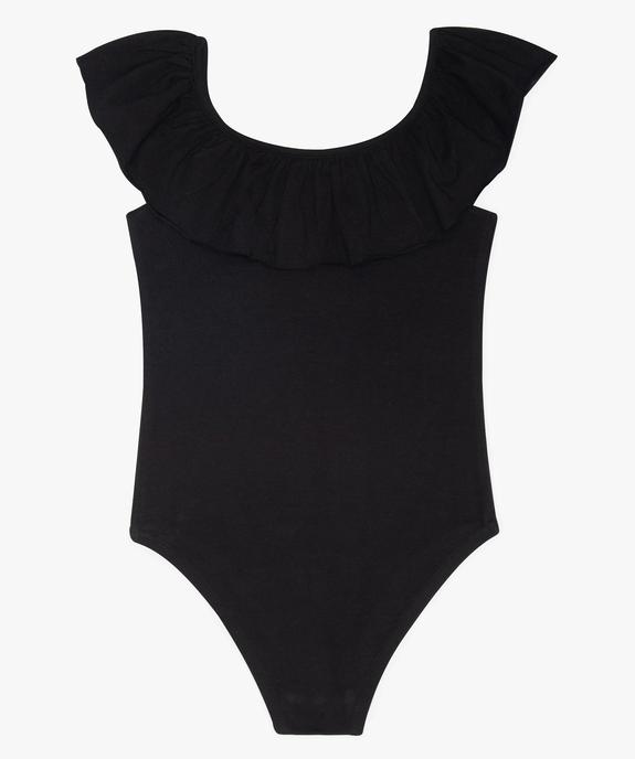 Body fille en coton stretch à col volanté  vue2 - GEMO (JUNIOR) - GEMO