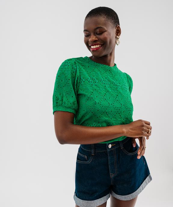 Tee-shirt à manches courtes en maille ajourée femme vue1 - GEMO 4G FEMME - GEMO
