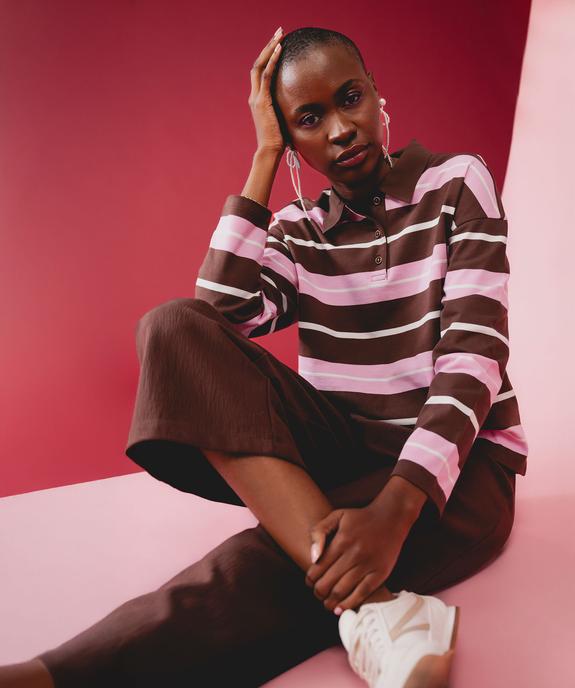 Polo rayé à manches longues femme vue1 - GEMO(FEMME PAP) - GEMO