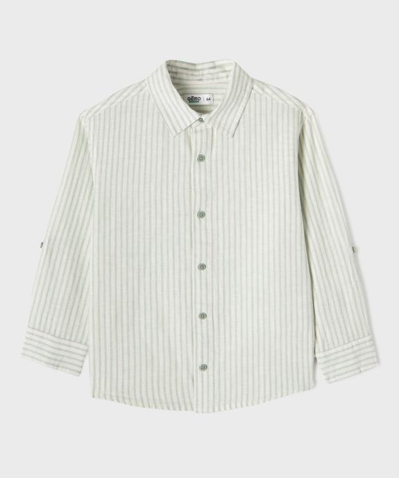 Chemise manches longues en mélange coton-lin rayé garçon vue2 - GEMO (ENFANT) - GEMO
