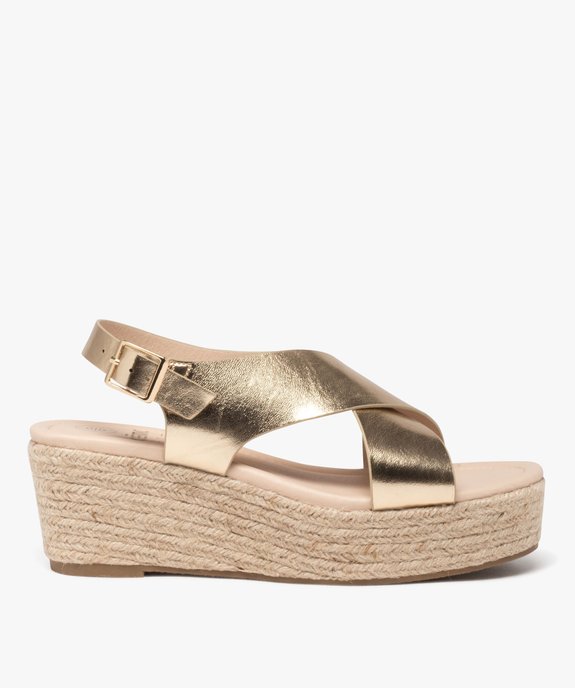 Sandales femme à talon compensé en corde et à larges brides métallisées vue3 - GEMO 4G FEMME - GEMO