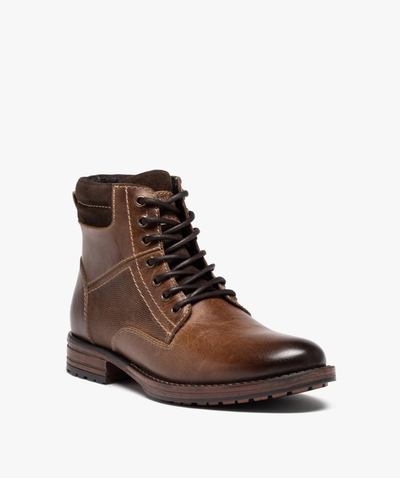 Boots homme en cuir grainé uni avec intérieur doublé  vue2 - GEMO (CASUAL) - GEMO