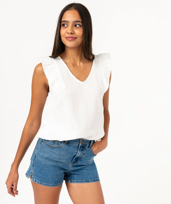 Débardeur en gaze de coton avec volants sur les épaules femme vue1 - GEMO(FEMME PAP) - GEMO