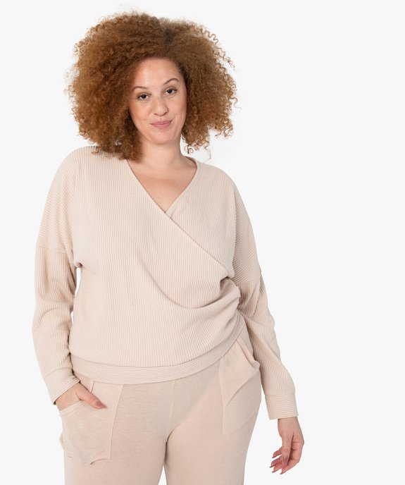 Tee-shirt femme grande taille à manches longues forme cache-cœur  vue1 - GEMO(HOMWR FEM) - GEMO