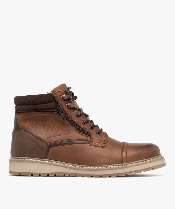 Boots homme fourrées sherpa avec dessus en cuir bout droit vue1 - URBAN STEPS - GEMO