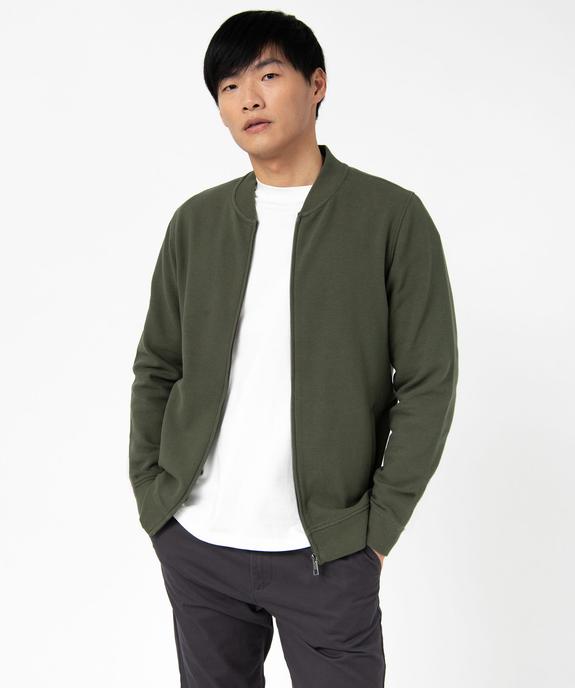Sweat zippé en maille texturée homme vue1 - GEMO (HOMME) - GEMO
