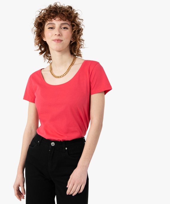 Tee-shirt femme à manches courtes avec grand col rond vue1 - GEMO(FEMME PAP) - GEMO
