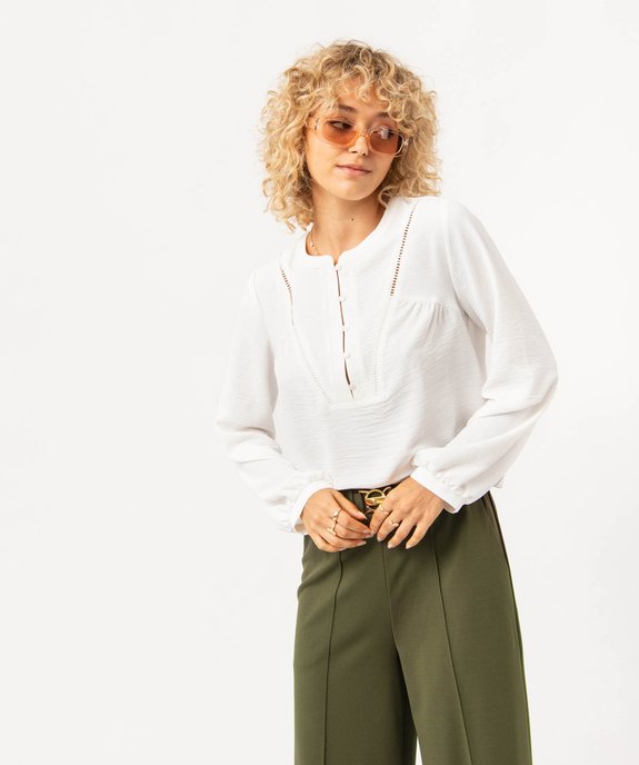 Blouse unie avec col rond boutonné femme vue1 - GEMO(FEMME PAP) - GEMO