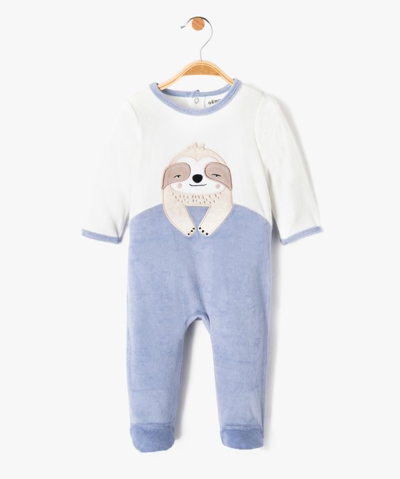 Pyjama bébé en velours motif paresseux à pont-dos vue1 - GEMO(BB COUCHE) - GEMO