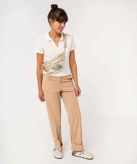 Polo manches courtes et col ouvert en maille gaufrée femme vue5 - GEMO(FEMME PAP) - GEMO