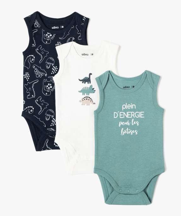Body bébé sans manches avec motifs dinosaures (lot de 3) vue1 - GEMO 4G BEBE - GEMO