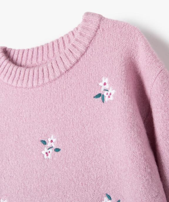 Pull fille avec motifs fleuris brodés sur l’avant vue2 - GEMO (ENFANT) - GEMO
