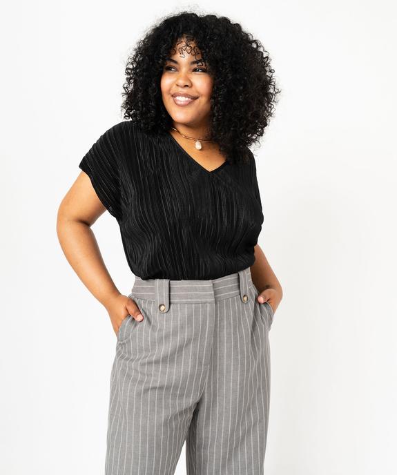 Tee-shirt manches courtes en maille plissée femme grande taille vue1 - GEMO (G TAILLE) - GEMO