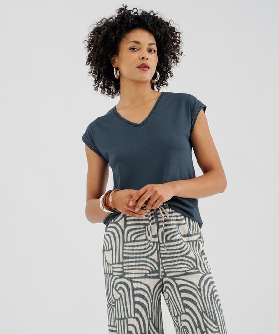 Tee-shirt à manches courtes avec finitions scintillantes femme vue1 - GEMO 4G FEMME - GEMO