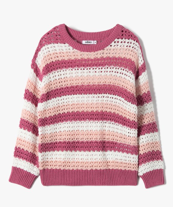 Pull fille ajouré à rayures tricolores vue2 - GEMO (ENFANT) - GEMO