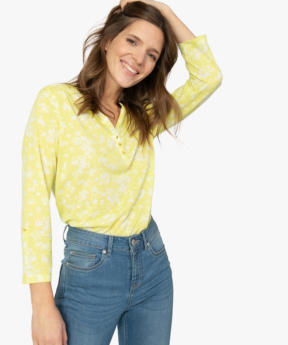 Tee-shirt femme imprimé à manches 3/4 en polyester recyclé vue1 - GEMO 4G FEMME - GEMO