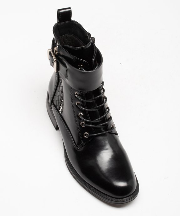 Boots femme vernies à talon plat avec zip et bride à boucle vue6 - GEMO (CASUAL) - GEMO