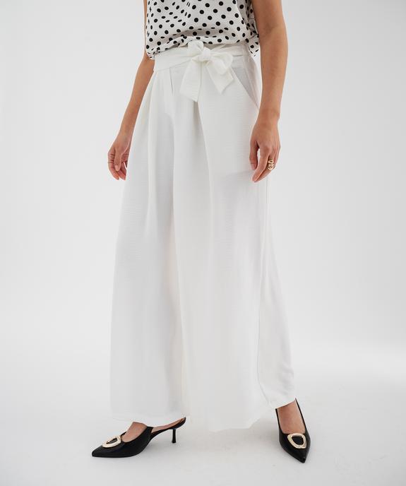 Pantalon large et fluide à taille élastiquée et liens à nouer femme vue1 - GEMO 4G FEMME - GEMO