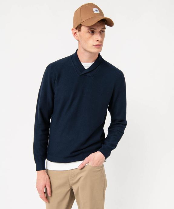 Pull col châle en fine maille côtelée homme vue1 - GEMO 4G HOMME - GEMO