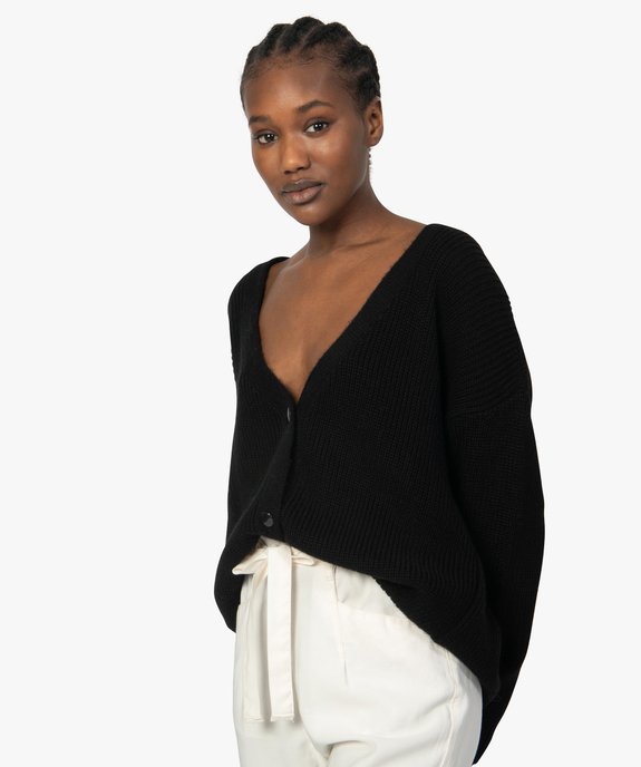 Gilet femme uni en grosse maille vue1 - GEMO(FEMME PAP) - GEMO