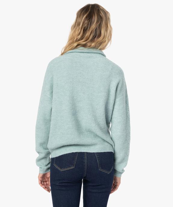 Pull femme avec col camionneur zippé vue3 - GEMO 4G FEMME - GEMO