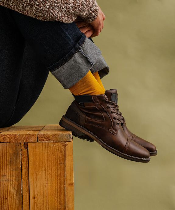 Boots multimatières à lacets et zip homme vue1 - MARIO BALDANO - GEMO