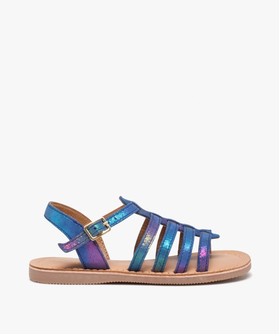 Sandales filles à brides multiples en cuir irisé vue1 - GEMO (ENFANT) - GEMO
