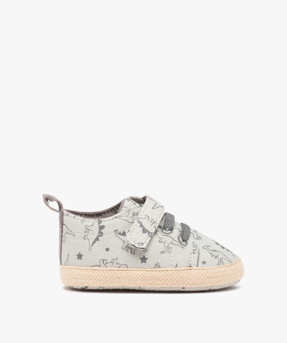 Chaussons de naissance bébé garçon en toile dinosaures vue1 - GEMO 4G BEBE - GEMO