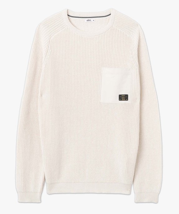 Pull homme uni en grosse maille avec empiècements vue4 - GEMO (HOMME) - GEMO
