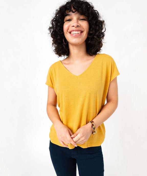 Tee-shirt manches courtes coupe loose en lin femme vue1 - GEMO 4G FEMME - GEMO