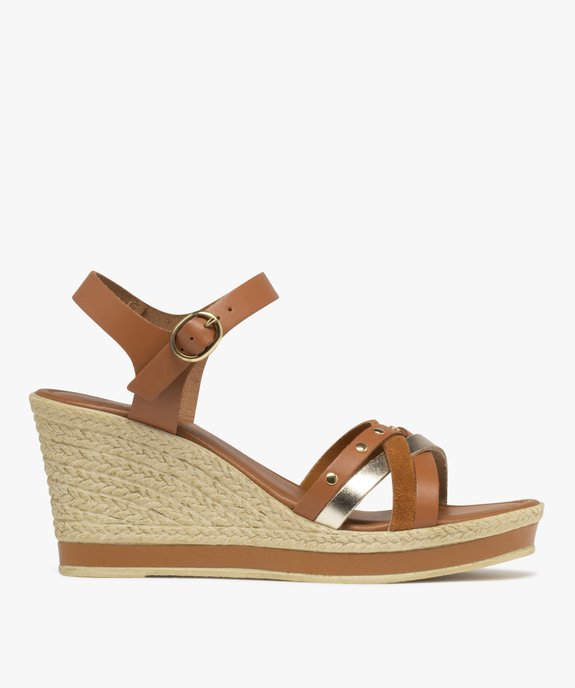 Sandales à brides en cuir sur semelle compensée femme - Tanéo vue1 - TANEO - GEMO