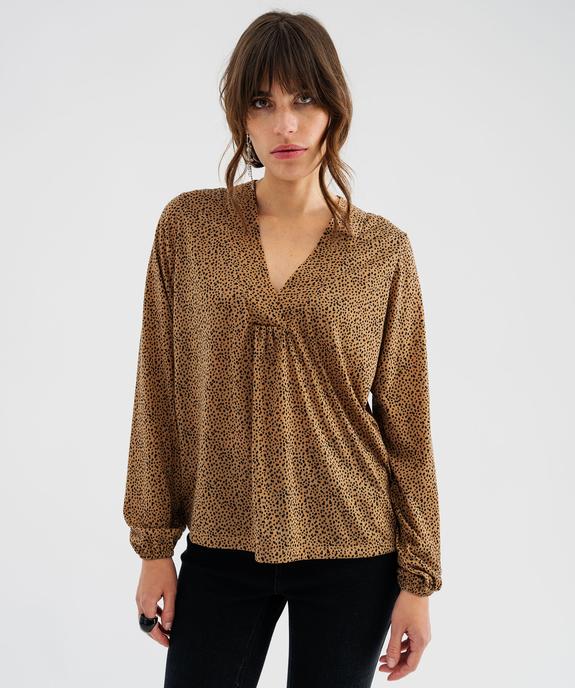 Tee-shirt manches longues imprimé col V fantaisie femme vue2 - GEMO 4G FEMME - GEMO