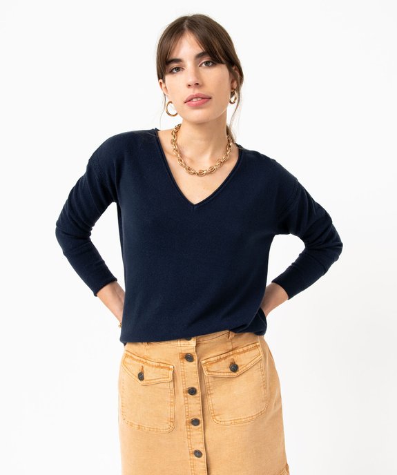 Pull femme en maille fine avec large col V vue1 - GEMO(FEMME PAP) - GEMO