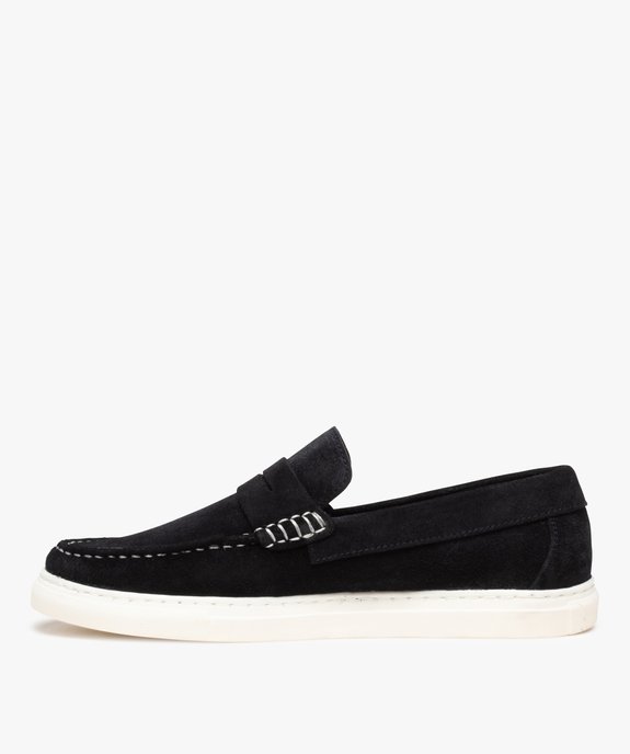 Mocassins homme dessus cuir retourné uni – Tanéo vue3 - TANEO - GEMO