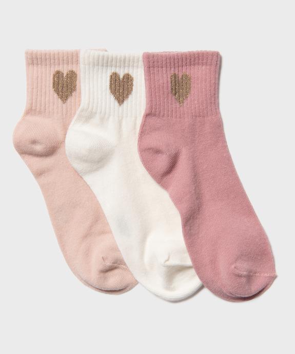 Socquettes avec coeurs pailletés fille (lot de 3) vue1 - GEMO (ENFANT) - GEMO