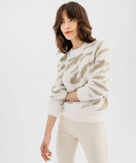 Pull en maille duveteuse bicolore femme vue2 - GEMO(FEMME PAP) - GEMO