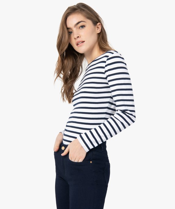 Tee-shirt femme rayé à manches longues vue1 - GEMO(FEMME PAP) - GEMO