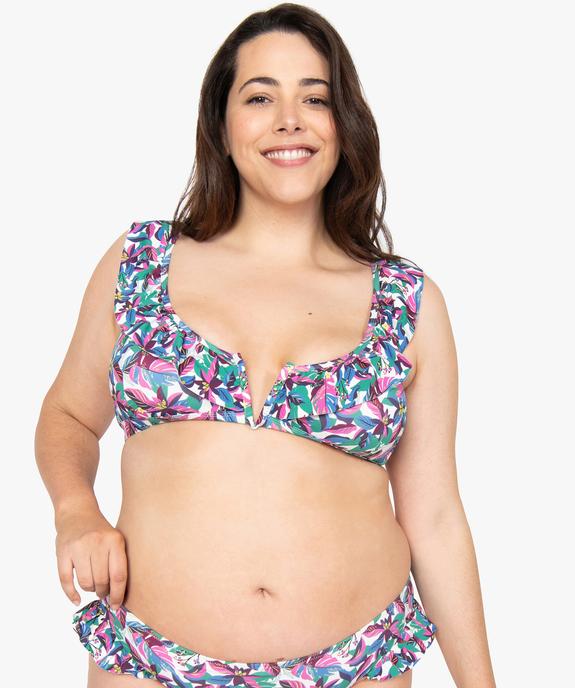 Haut de maillot de bain femme grande taille imprimé avec bretelles à volants vue1 - GEMO (PLAGE) - GEMO