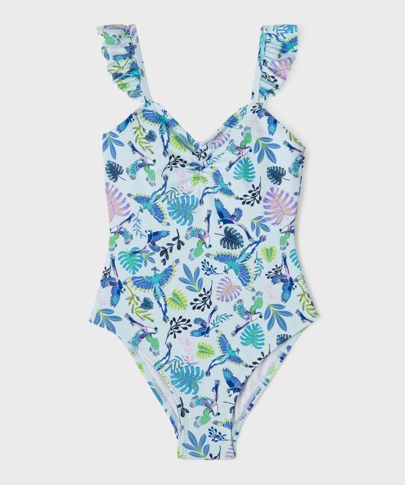 Maillot de bain 1 pièce fleuri à bretelles volantées fille vue1 - GEMO (ENFANT) - GEMO