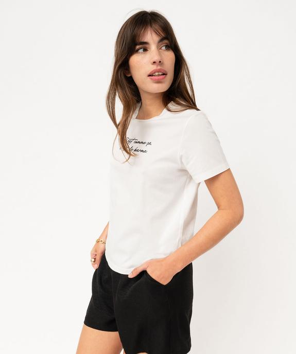 Tee-shirt manches courtes en coton à message femme vue6 - GEMO(FEMME PAP) - GEMO